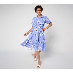 Truth + Style Women's Petite Dress 1XP Printed Textured Woven Button Blue